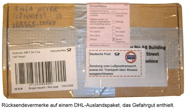 Zurückgeschicktes DHL-Gefahrgutpaket
